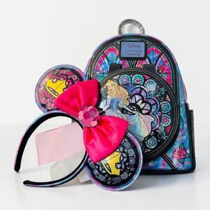 Loungefly Disney Princess Aurora Sleeping Beauty Stained Glass Backpack & Ears